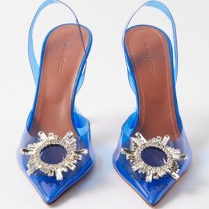 Amina Muaddi Begum 95 Crystal-embellished Pvc Slingback Pumps - Blue Size 40